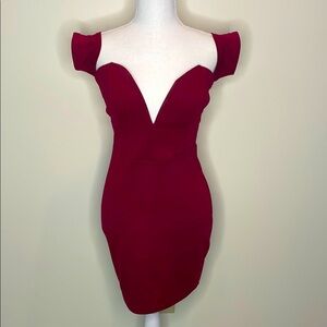 Solemio Elegant Off-Shoulder Burgundy Dress. Medium